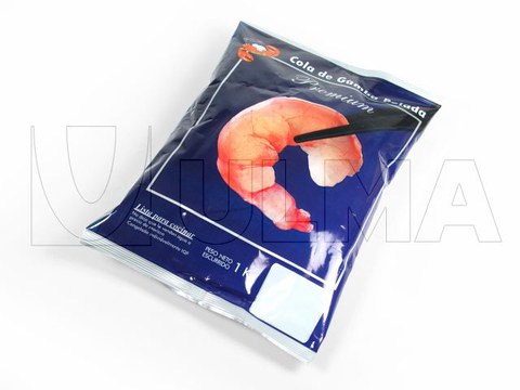 Dikey makinede yastık tipi pakette dondurulmuş karides paketleme