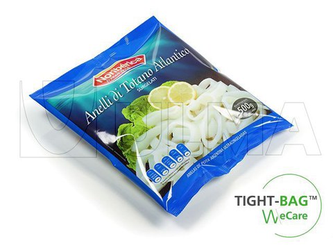 Tight-bag(TM) sistemli dikey (VFFS) makinede kalamar halkaları paketleme