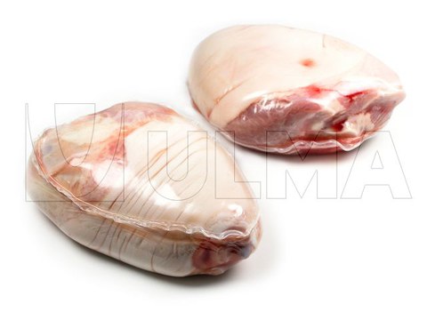 Termoform makinesinde yumuşak alt filmle vakumlu shrink filmle bütün jambon paketleme