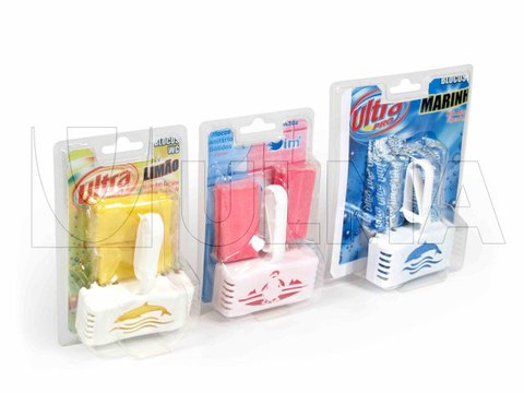 Toilet freshener packaging in blister plastic-plastic thermoforming