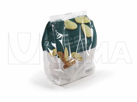 Dikey makinede altı düz 4 tarafı kaynaklı şekilde patates paketleme