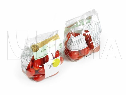 Dikey makinede altı düz pakette BOPP filmle çeri (cherry) domates paketleme