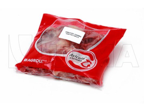 Dikey makinede modifiye atmosferde (MAP) lamine filmle taze tavuk parçaları paketleme