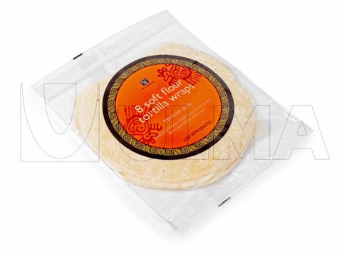 Flowpack makinede modifiye atmosferde (MAP) zipli pakette Meksika tortilla ekmeği paketleme